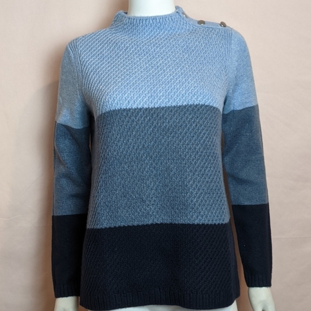 Talbots Blue Colorblock Pullover Three Tone Mockneck Sweater